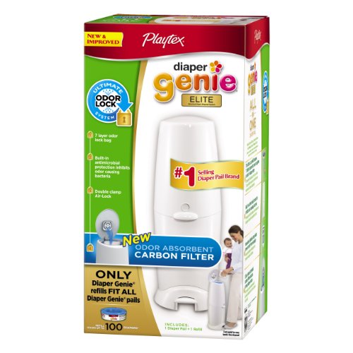 Playtex Diaper Genie Elite Pail System with Odor Lock Carbon Filter, 100 Count, only $25.56 after clipping coupon