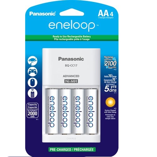 Panasonic K-KJ17MCA4BA Advanced Individual Cell Battery Charger with eneloop AA New 2100 Cycle Rechargeable Batteries, 4 Pack, White, only $15.87