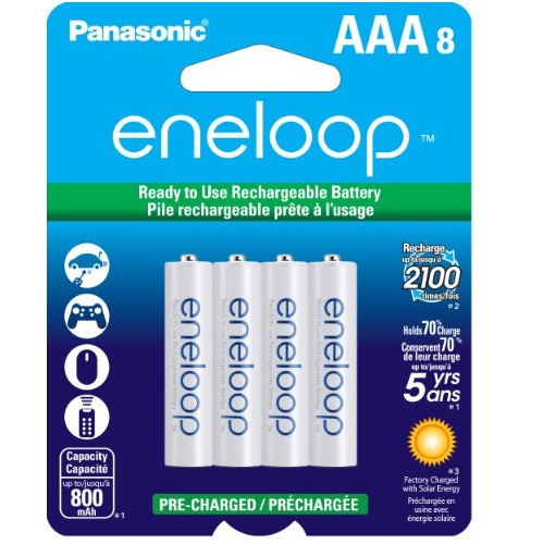 Panasonic BK-4MCCA8BA eneloop AAA New 2100 Cycle Ni-MH Pre-Charged Rechargeable Batteries, 8 Pack, only $15.89