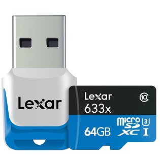 史低价！Lexar 64GB 633x高速MicroSDXC 卡，95MB/S，带读卡器，原价$94.99，现仅售$$29.95 