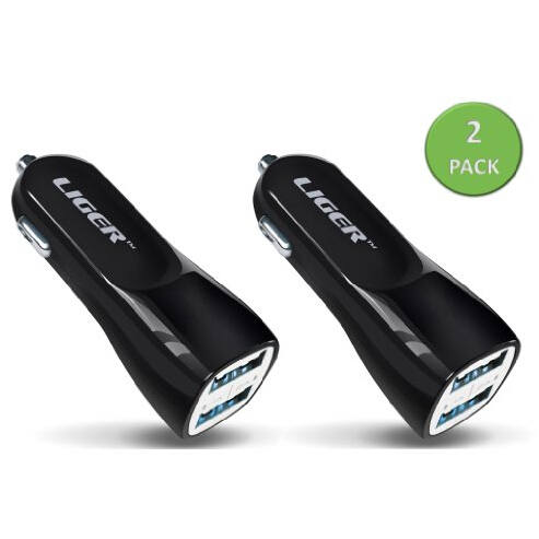 Amazon-Only $9.97 Car Charger 2-Pack, Liger® High Output Dual Port USB Car Charger 3.1a (15w) Apple iPhone 6 , 6 Plus , 5/5S/5C, iPad, iPad Air, iPad mini, iPod, Samsung Galaxy S5/S4/S3, Tab 3, Note 3/2, Google Nexus 7, GPS, Bluetooth Headset, Smart Phones, Tablets and Other Devices (Black)