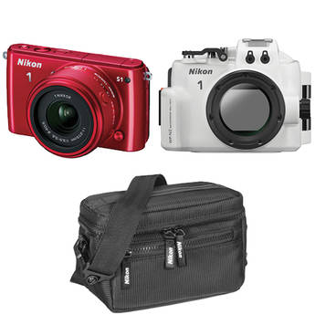  Nikon 1 S1 Mirrorless Digital Camera Kit with 11-27.5mm Lens and WP-N2 Waterproof Housing (Red) $199