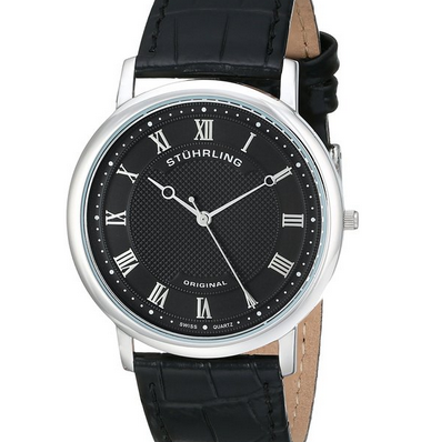 Stuhrling Original Men's 645.03 Classique Swiss Quartz Ultra Slim Black Leather Watch $31.41