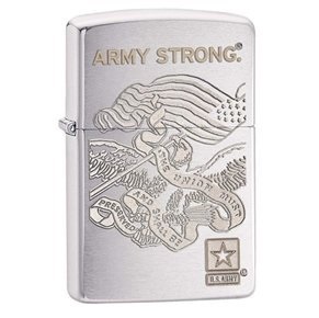 Zippo Pocket Lighter Engraved Army Strong Windproof Lighter, Brushed Chrome, only $18.32