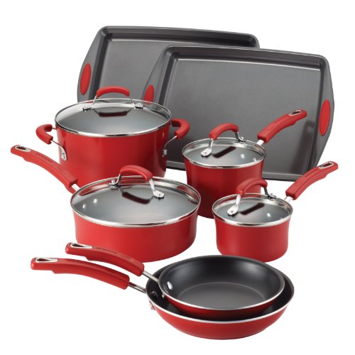 Rachael Ray Porcelain Enamel II Nonstick 12-Piece Cookware Set, Red Gradient, only$79.49, free shipping