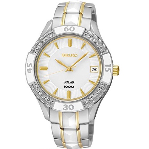 Seiko Women's SNE880 Diamond-Accented Ceramic and Stainless Steel Watch, only $144.82, free shipping