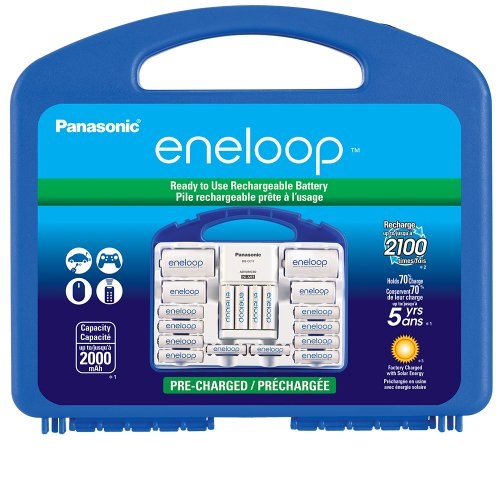 Panasonic松下 eneloop爱乐普充电电池套装，包括12AA、4AAA、转换筒和充电器，原价$57.99，现仅售$43.46，免运费