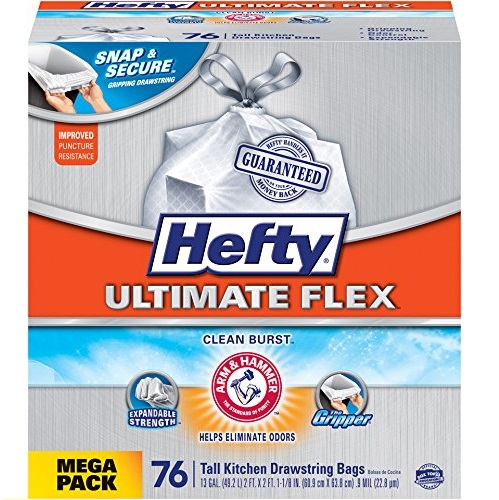 Hefty Ultimate Tall Kitchen Bags, Clean Burst, 76 Count, only $9.21, free shipping after clipping coupon and using SS