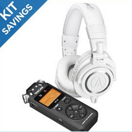 Audio-Technica ATH-M50x Professional Monitor Headphones, White - Bundle With Tascam DR-05 Portable Handheld Digital Audio Recorder $144