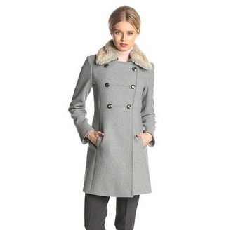 Jessica Simpson Women's Double Breasted Military Wool Coat with Fur Collar  $80.99 (71%off)