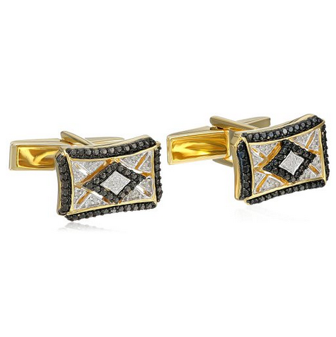 Men's 18k Gold-Plated Sterling Silver Black and White Diamond (1/10 cttw) Cuff Links  $68.00(82%off)