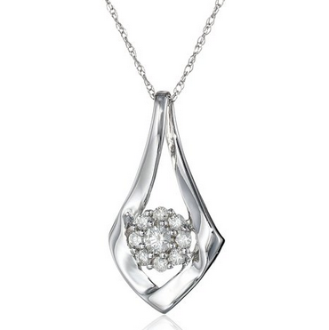 10k White Diamond with Chain Pendant Necklace (1/4cttw, H-I Color, I3 Clarity), 18
