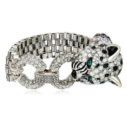 Betsey Johnson Women's Whiteout CS Crystal Snow Leopard Wrap Bracelet Crystal Link Bracelet One Size $54.60