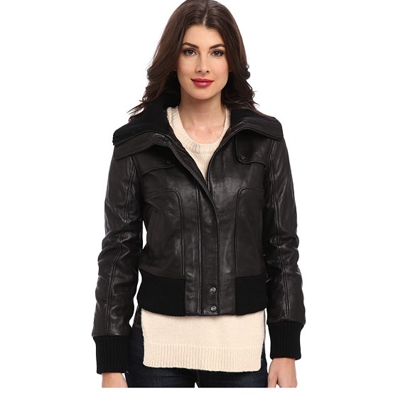 DKNY Leather Bomber Jacket w/ Knit Collar, only $126.99, free shipping