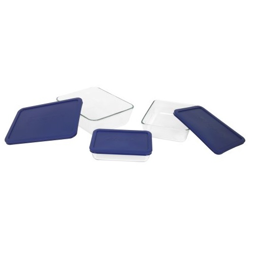 Pyrex 6004023 6-Piece Glass Rectangular Storage Set with Blue Lids,only $12.00