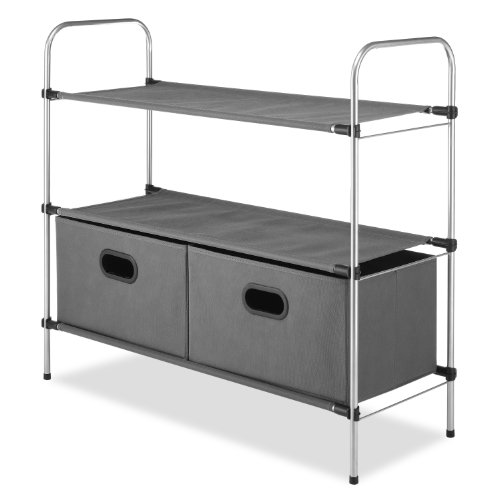 Whitmor Portable Closet Storage Organizer, Includes 2 Fabric Shelves / Bins, Gray, only $16.10