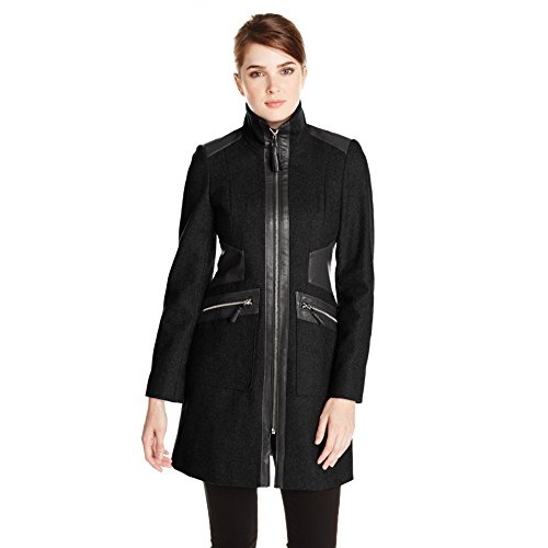 Via Spiga Women's Wool-Blend Walking Coat with Faux-Leather Trim,only $69.94, free shipping after using coupon code 
