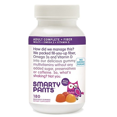 SmartyPants Adult Complete plus Fiber: Multivitamin, Omega 3, Vitamin D, No Added Sugar, 180 count, only $13.39, free shipping after  Using Subscribe and Save service
