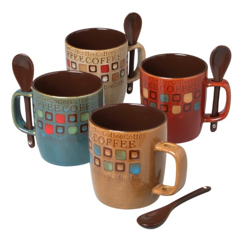 Mr. Coffee 8-Piece Cafe Americano Mug Set with Spoons, 13-Ounce, Assorted  $14.97