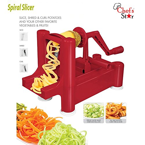 Chef's Star Spiralizer Omni-Blade Spiral Vegetable Slicer , Peeler & Shredder (Red), only $15.99！