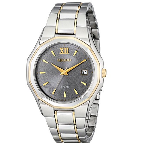Seiko Men's SNE166 Classic Solar-Powered Two-Tone Stainless Steel Watch with Link Bracelet, only $76.95, free shipping