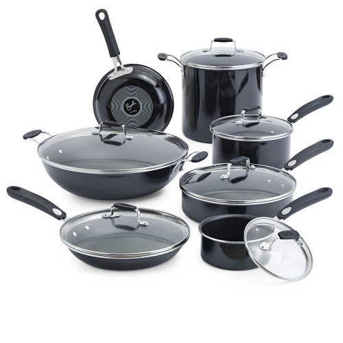 Emeril by All-Clad E410SD Hard Enamel Nonstick Cookware Set, 13-Piece, Black, only $128.99, frees hipping after clipping coupon