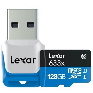 僅限今日！史低價！Lexar 128GB 633x高速MicroSDXC 卡，95MB/S，帶USB讀卡器，原價$159.99，現僅售$43.99 ，免運費