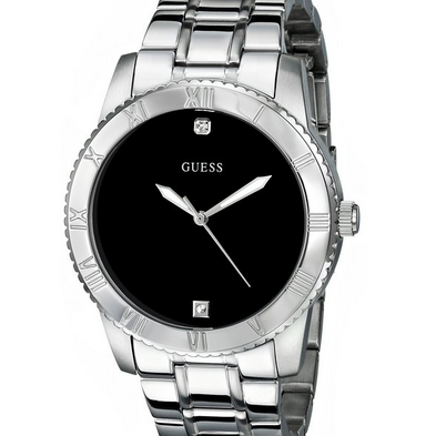GUESS Men's U0416G1 Silver-Tone Diamond-Accented Watch with Black Dial$79.00 