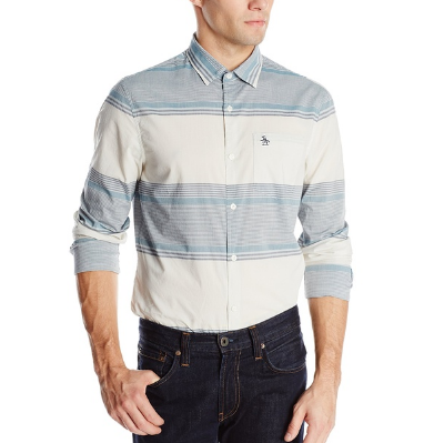 Original Penguin Men's Horizontal Stripe Button-Front Woven Shirt $24.72(72%off)