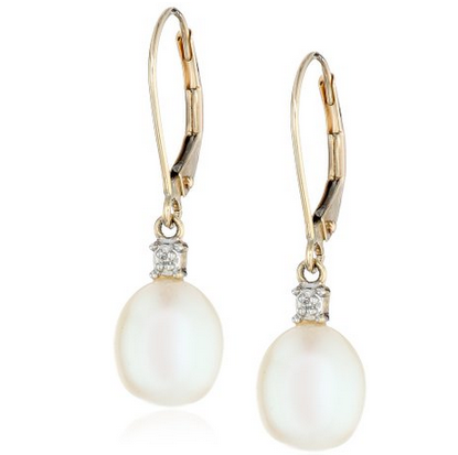 10k Yellow Gold Freshwater Cultured Pearl with Diamond Drop Earrings (10.5-11 mm)，$34.92 & FREE Shipping.