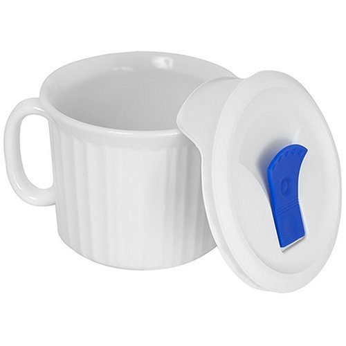 Corningware French White Pop-Ins 20-Ounce Mug with Blue Vented Plastic Cover, White, only $4.97