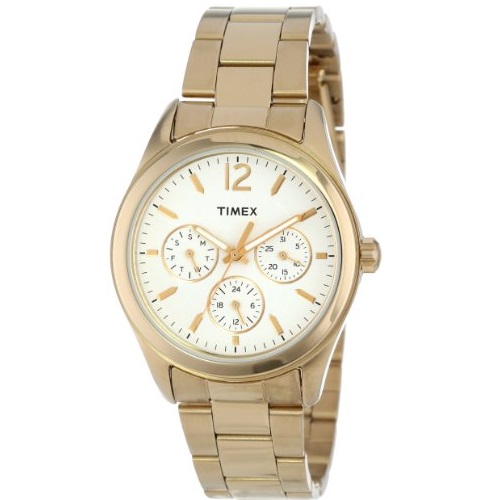 白菜！Timex天美时T2P065KW 女士不锈钢三眼式石英手表，原价$84.95，现仅售$26.99