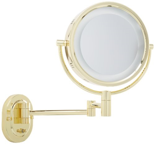 Jerdon HL65G 8-Inch Lighted Wall Mount Makeup Mirror with 5x Magnification, Gold Finish, only $55.19, free shipping