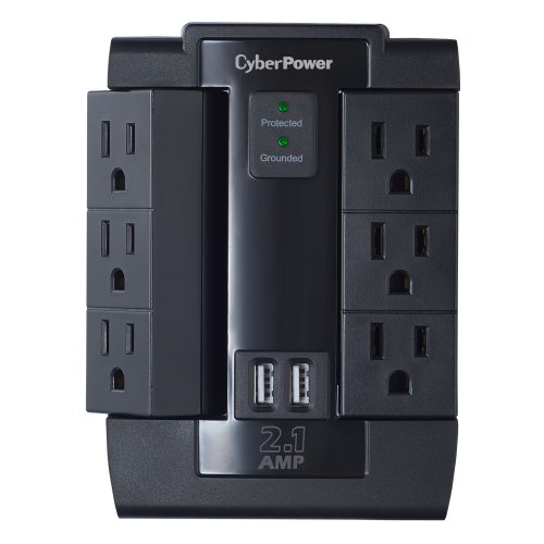 CyberPower CSP600WSU 6插孔电源插座，带2个USB充电接口，原价$29.95，现仅售$17.99