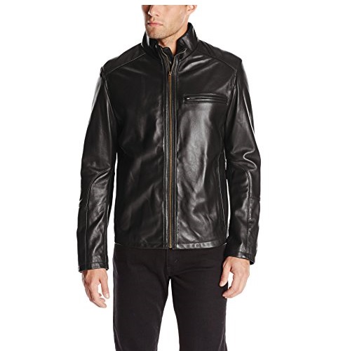 Cole Haan Men's Smooth Leather Moto Jacket, only $110.68, free shipping