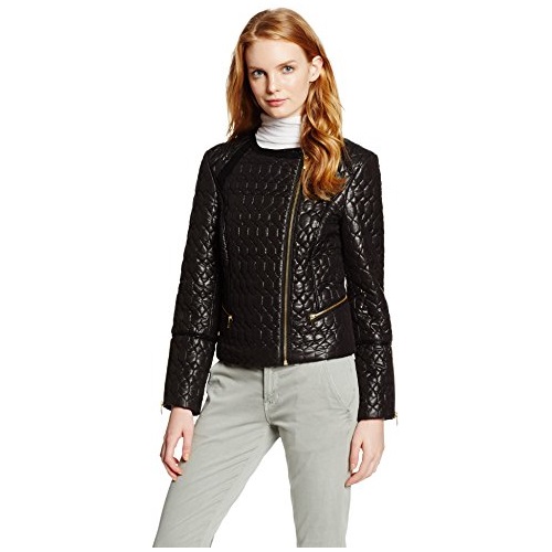Via Spiga Women's Honeycomb Quilted Moto Jacket, only $42.26, free shipping