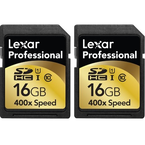 Lexar Professional 400x 16GB SDHC UHS-I Flash Memory Card LSD16GCTBNA4002 - 2-Pack, only $17.99