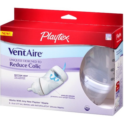 Playtex 倍儿乐 VentAire 防胀气奶瓶3个装，6oz容量，现仅售$8.65