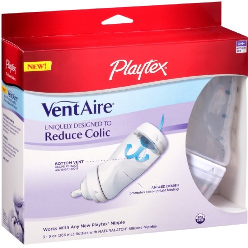 Playtex 倍儿乐 VentAire 防胀气奶瓶3个装，9oz容量，原价$14.49，现仅售$9.60