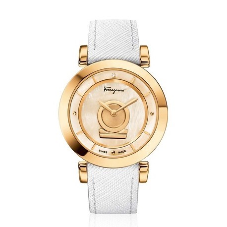 Ferragamo FQ4030013 Minuetto White/Mother Of Pearl Leather Calfskin Watch Was $1395 Now $585