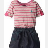 U.S. POLO ASSN. Little Girls' Knit Top with Bottom Denim Bubble Hem Dress