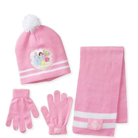 Berkshire Girl's 3 Piece Disney Princess Pom Beanie Glove and Scarf Set for $2.93