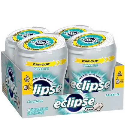 Eclipse 无糖口香糖, Polar Ice, 60片/瓶(4瓶装)，现仅$9.87 免运费！