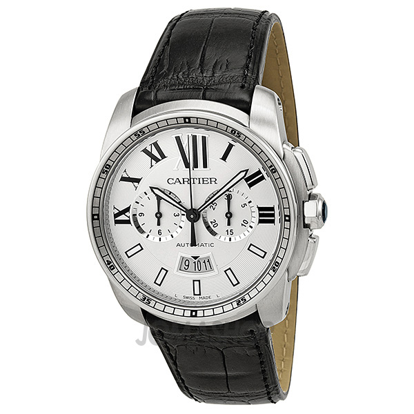 Cartier Calibre de Cartier Silver Dial Black Leather Automatic Mens Watch W7100046, only $6,995.00, free shipping
