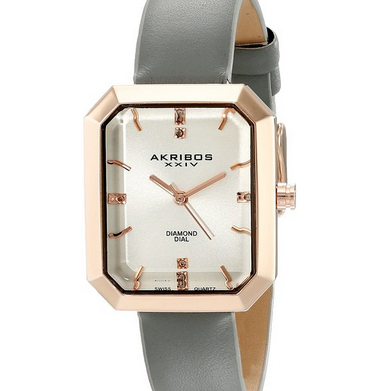 高貴優雅，平民價！2014新款！Akribos XXIV AK749GY女士鑲鑽瑞士石英腕錶 原價$245.00 現特價只要$37.16 (85%off)包郵