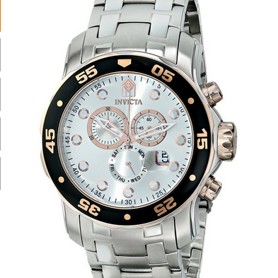 Invicta Men's 80037 Pro Diver Chronograph Silver Dial Stainless Steel Watch $109.00(88%off)