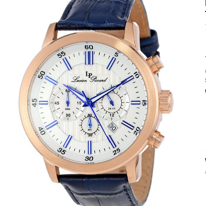 Lucien Piccard Men's 12011-RG-023S Monte Viso Chronograph White Textured Dial Dark Blue Leather Band Watch $64.99(85%off)