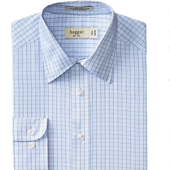 Haggar Men's Check Poplin Fancy Long Sleeve Regular Fit Point Collar Shirt for $24.99