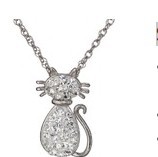 Sterling Silver Crystal Cat Pendant Necklace, 18