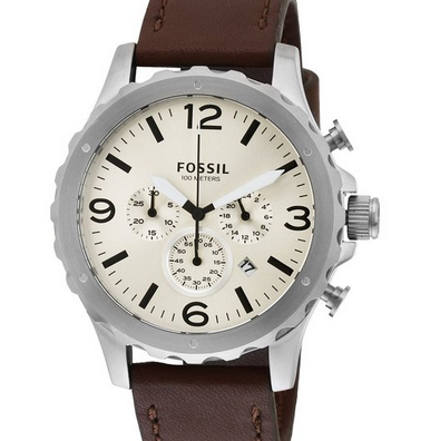 Fossil Men's JR1473 Nate Chronograph Stainless Steel Watch with Brown Leather Band $59.99 (52%off)